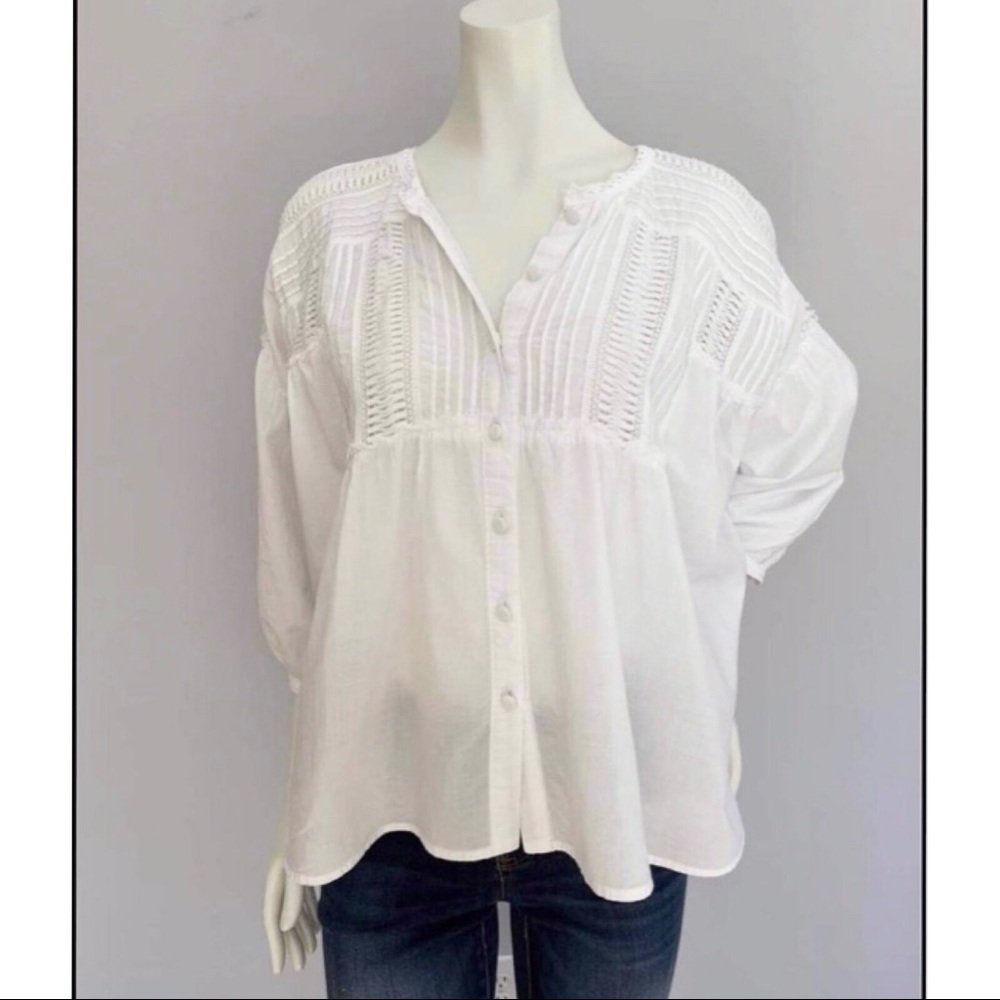 Anthropologie Eri + Ali White Top Balloon  Sleeve